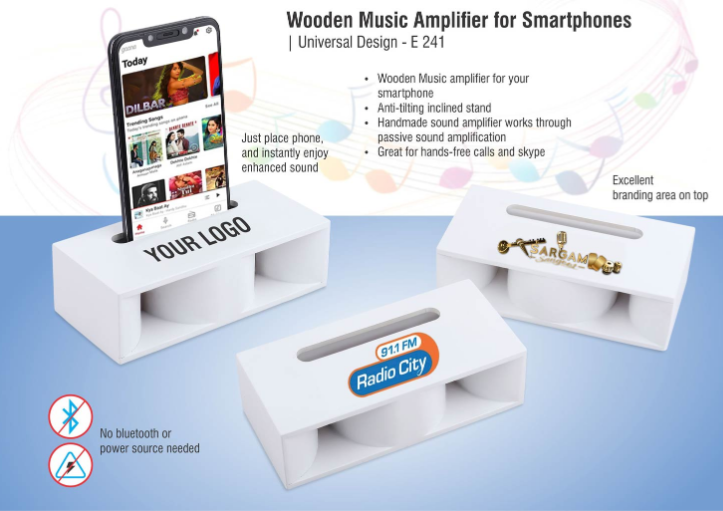E241 – Wooden Music Amplifier for Smartphones | Universal Design (printing included MOQ 200 pc)