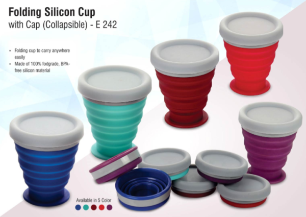 E242 – Folding silicon cup with cap (collapsible)