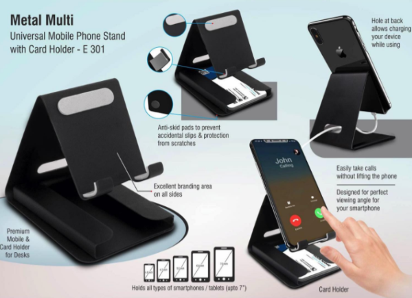 E301 – Metal multi mobile stand with Visiting card holder