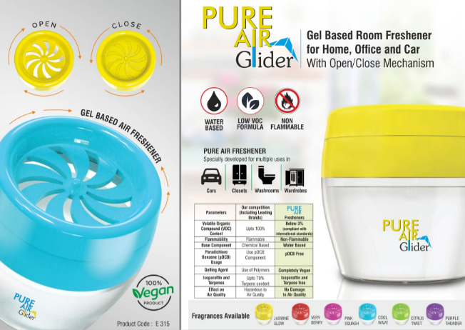 E315 – Pure Air Glider: Gel based room freshener for Home, Office and Car | With open/close mechanism | Net 125 grams
