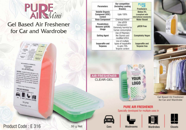 E316 – Pure Air Mini: Gel based air freshener for Car and wardrobe | With open/close mechanism | Net 50 grams