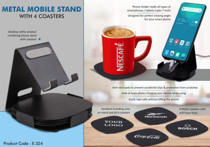 E324 – Metal mobile stand with 4 Coasters