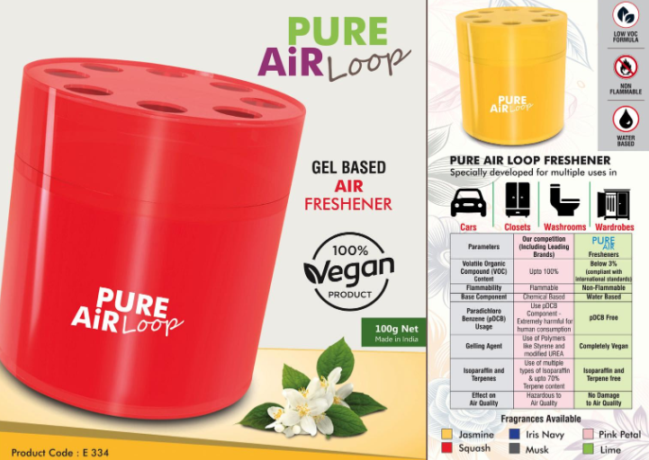 E334 – Pure Air Loop: Gel based room freshener for Home, Office and Car | Net 100 grams