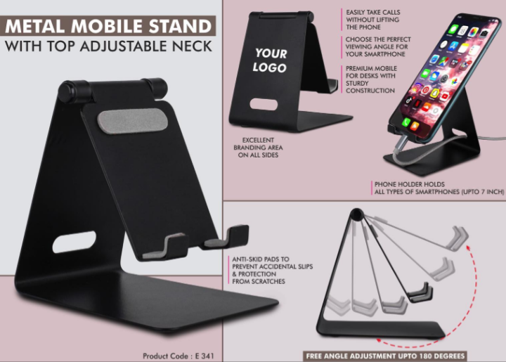 E341 – Metal mobile stand with top adjustable neck | Oval cable slot