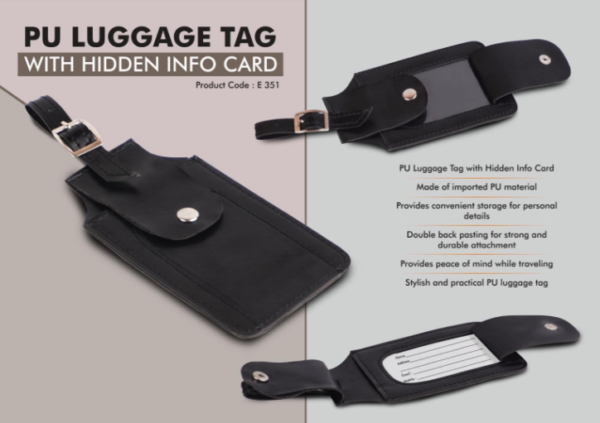 E351 – PU Luggage Tag with Hidden Info Card | Double back pasting