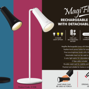 E358 – MagiFlex: Rechargeable Lamp with Detachable Head | 3 color light | Detachable head to use as torch | Durable metal neck