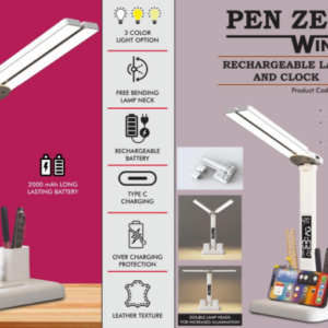 E360 – PenZen Wing: Rechargeable lamp with Dual tumbler | Clock with Temperature & Date | Double Lamp Heads | Phone stand function | 2000 mAh battery for long working time