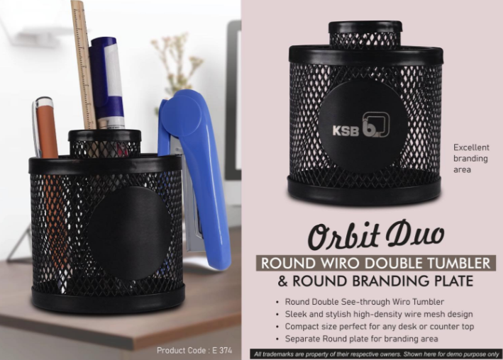 E374 – Orbit Duo: Round Wiro Double tumbler & Round Branding Plate