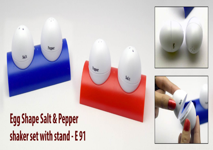 E91 – Egg shaped salt & pepper shaker set with stand