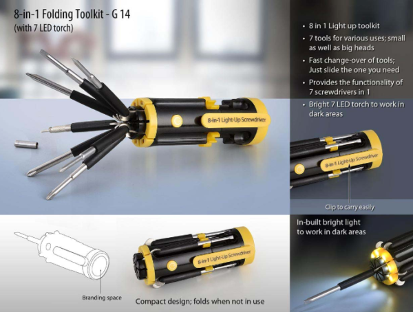 G14 – Folding toolkit with 4 LED torch