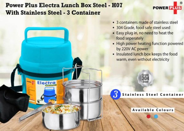 H07 – Power Plus Electra Lunch Box Steel – 3 Container