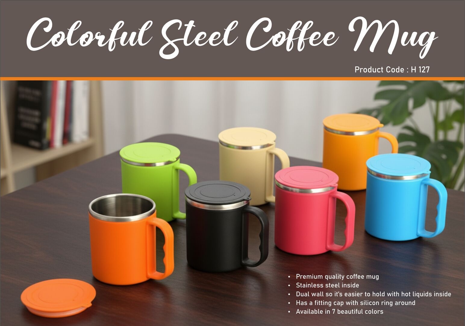 H127 – Colorful SS coffee mug (with box)– Min 10 pcs