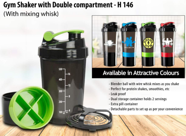 H146 – Spider shaker with Double compartment and mixing whisk