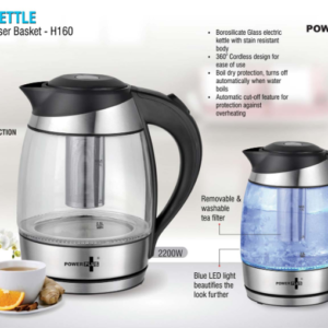 H160 – Glass Kettle With Tea Infuser Basket & LED Illumination