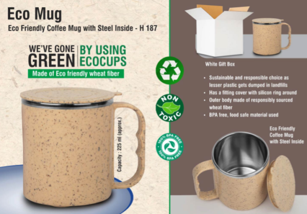 H187 – EcoMug: Eco Friendly Coffee mug with steel inside | Made with Wheat fiber