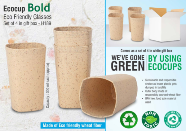 H189 – EcoCup Bold: Eco Friendly Glasses | Set of 4 in gift box