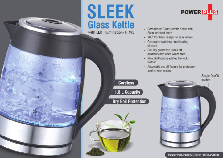 H195 – Sleek Glass kettle with LED illumination (1.8 L)