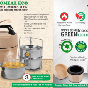 H197 – Octomeal Eco: 3 Steel container lunch box with spoon | Made from Eco friendly material | 100% recyclable