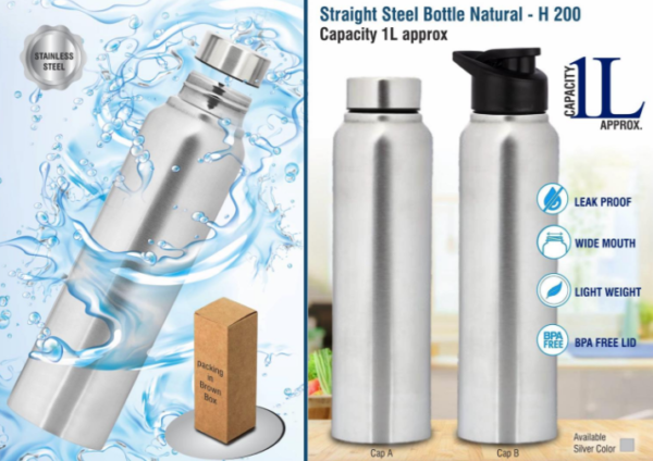 H200 – Straight steel bottle Natural | Capacity 1L approx