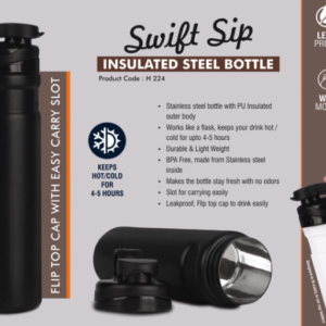 H224 – SwiftSip Insulated Steel bottle | Flip top cap with easy carry slot | 500 ml approx