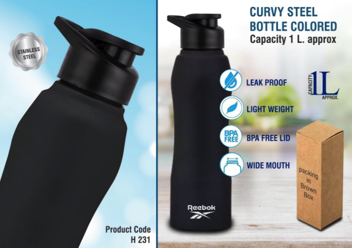 H231 – Curvy steel bottle Colored | Capacity 1L approx