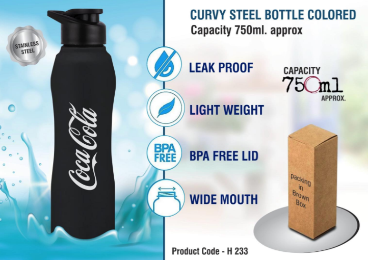 H233 – Curvy steel bottle Colored | Capacity 750ml approx