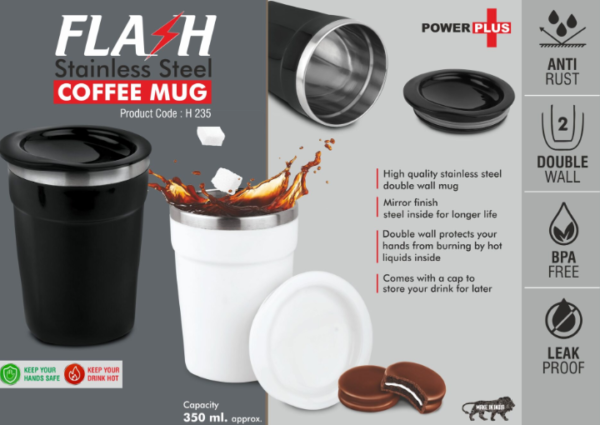 H235 – Flash: Stainless Steel Coffee mug | 4 panel design | Leak Proof | Capacity 350ml approx