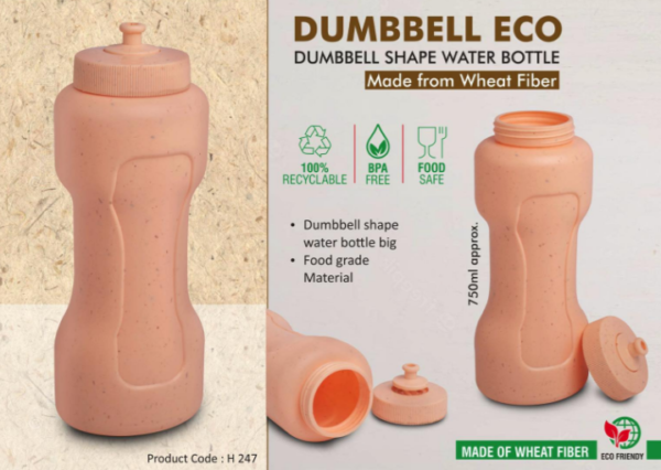H247 – Dumbbell Eco 750: Dumbbell shape water bottle | Made from Wheat Fiber | 100% recyclable | 750ml approx