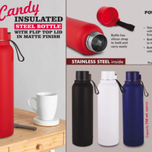 H248a – Candy: Insulated Steel Bottle in Matte Finish | Keeps Hot & Cold for 4-6 Hours | Capacity 750 ml approx