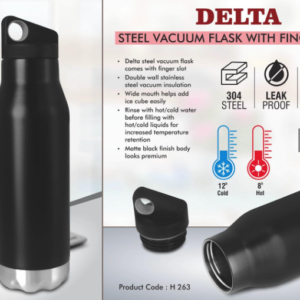 H263 – Delta Steel Vacuum Flask with Finger slot | 304 steel inside | Capacity 600 ml approx– Min 10 pcs