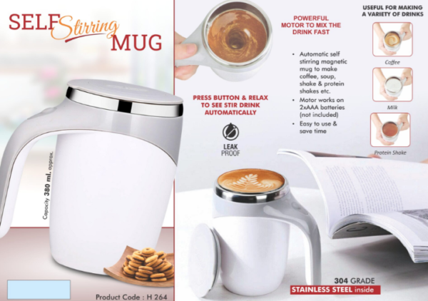 H264 – Self Stirring mug | 304 grade steel inside | Capacity 380 ml approx