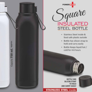 H268 – Square: Insulated Steel Bottle | Keeps Hot & Cold for 4-6 Hours | Strap for Carrying easily | Capacity 750 ml approx
