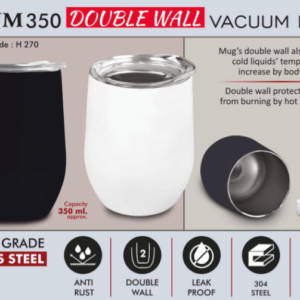 H270 – Plum 350: Double wall Vacuum Mug | 304 grade steel | Capacity 350ml Approx