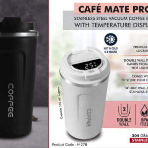 H278 – Cafe Mate Pro: Stainless Steel Vacuum coffee mug with Temperature Display | Premium Flip top locking cap | Capacity 510ml approx