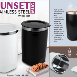 H279 – Sunset : Stainless Steel Mug with Lid | Leak proof | BPA Free | Capacity 360 ml approx