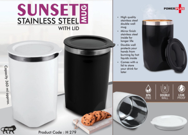 H279 – Sunset : Stainless Steel Mug with Lid | Leak proof | BPA Free | Capacity 360 ml approx