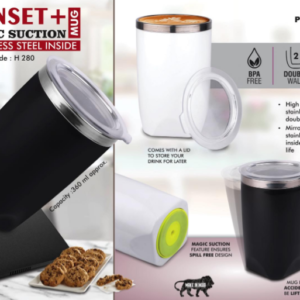 H280 – Sunset+ : Magic Suction Mug with Stainless Steel inside | Spill proof design | Leak Proof Lid | BPA Free | Capacity 360 ml approx