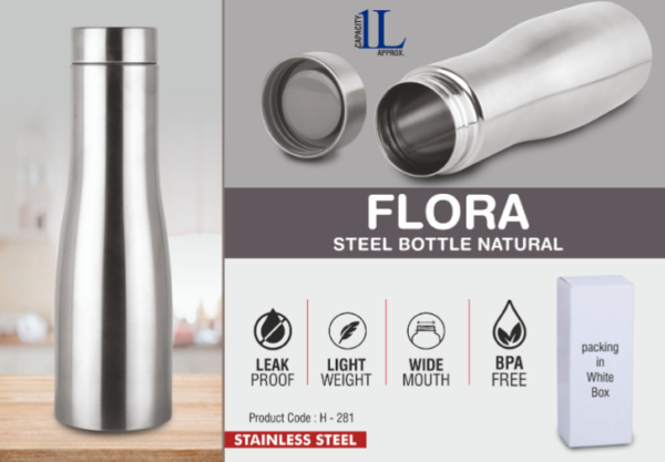 H281 – Flora Steel bottle Natural | Capacity 1L approx