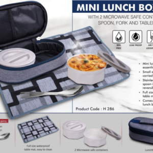 H286 – Mini Lunch box bag with 2 Microwave safe containers, Spoon, Fork and Tablemat