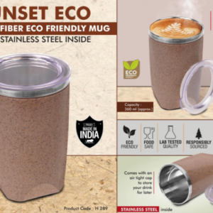 H289 – Sunset Eco: Bamboo Fiber Eco Friendly Mug with Stainless Steel Inside | Comes with Lid | Leak proof & BPA Free | Capacity 360 ml approx