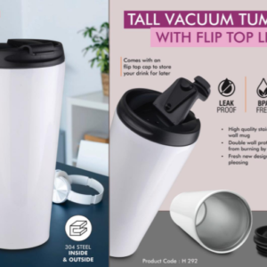 H292 – Tall Vacuum Tumbler with Flip top lid | Capacity 500ml approx | Keeps hot upto 6 hours