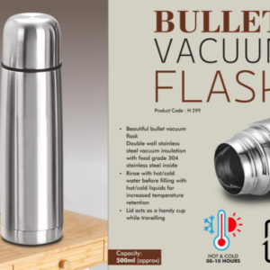 H299 – Bullet vacuum flask with Cap | Capacity 500ml approx | 304 grade steel