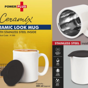 H300 – Ceramix: Ceramic Look mug with Stainless Steel inside | Lid included | Capacity 350ml approx