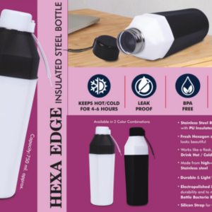 H319 – Hexa Edge: Insulated Steel Bottle | Keeps Hot & Cold for 4-6 Hours | Strap for Carrying easily | Capacity 750 ml approx