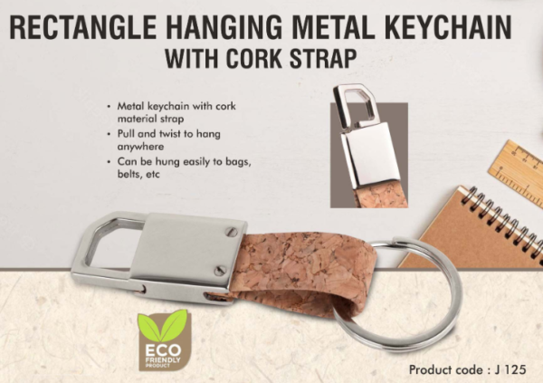 J125 – Rectangle hanging metal keychain with Cork strap