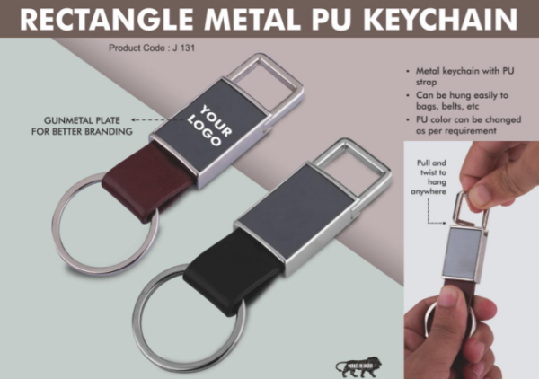 J131 – Pull out rectangle metal PU keychain