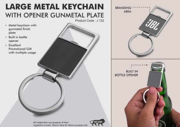J132 – Large metal keychain with opener | Gunmetal plate