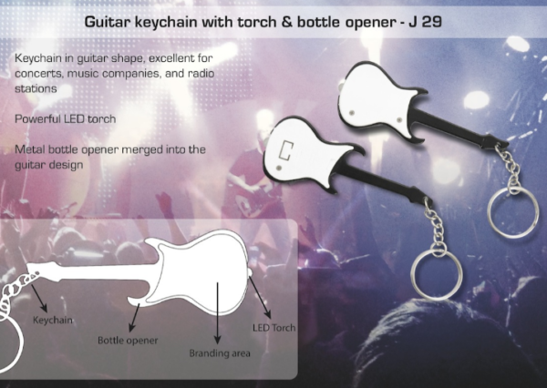 J29 – Guitar keychain with torch & bottle opener