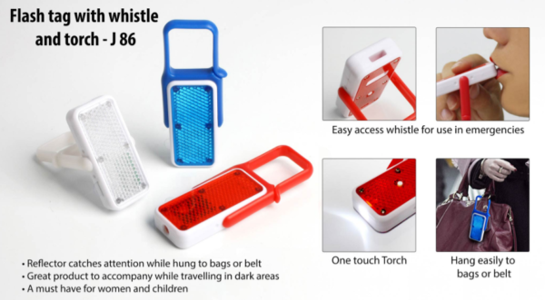 J86 – Flash tag with whistle and torch (with reflector)