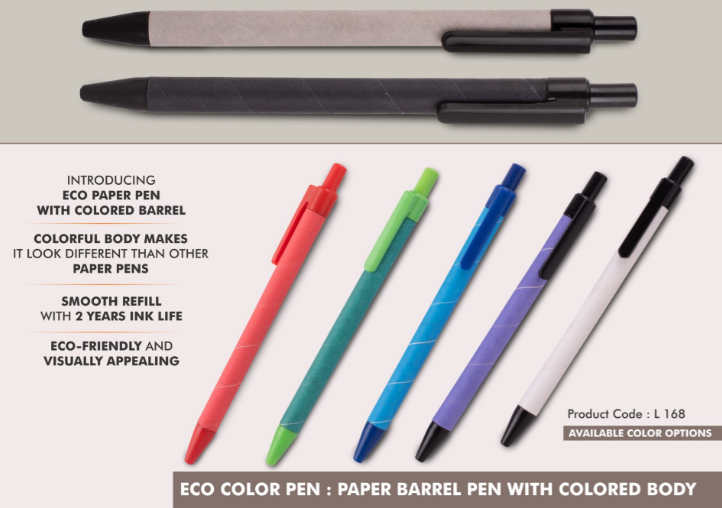 L168 – Eco color pen: Paper barrel pen with colored body